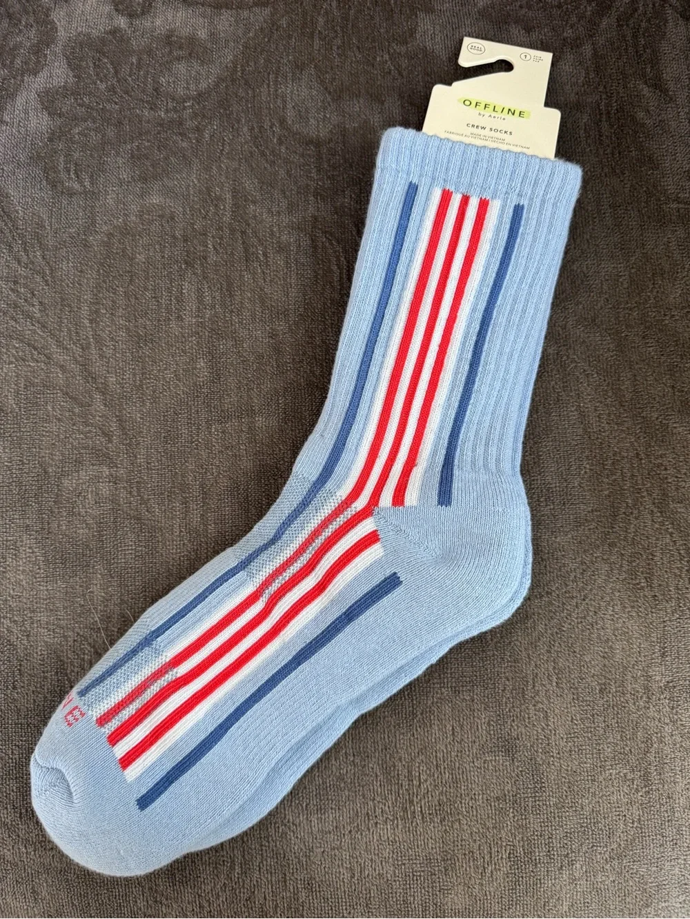aerie Two-Pack Crew Socks in Light Blue Stripe & Cream